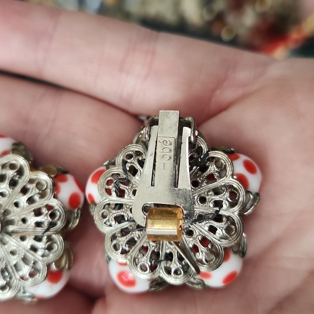 Hobe red and white polka dot clip ons - Picture 4 of 4